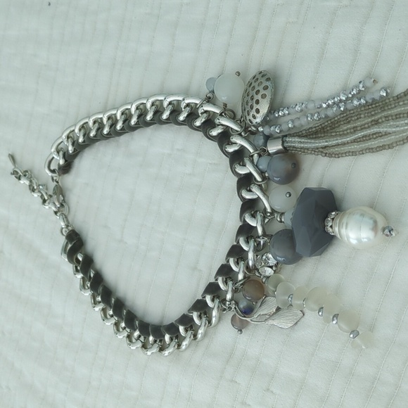 Nordstrom Art To Wear Statement Chunky Silver with Velvet and Charms Necklace - Picture 1 of 4